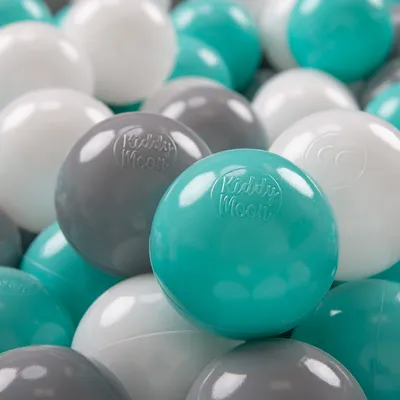 Produktbild von KiddyMoon 300 ∅ 7cm kinder bälle spielbälle für bällebad baby plastikbälle  eu, weiß/grau/helltürkis