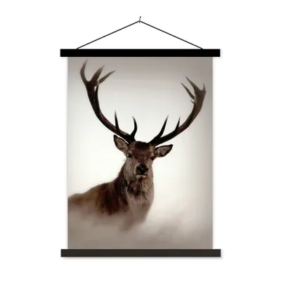 Produktbild von MuchoWow® Textilposter Porträt - Hirsch - Geweih 90x120 cm mit schwarzem Rahmen - Dekoration