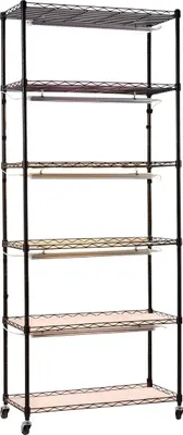 Productafbeelding van Plantenrek met groeilamp, 6-laags plantenstandaard voor binnenshuis, 180 cm hoog plantenrek met wielen en timer (4/9/14 uur), 150W groeilampen met volledig spectrum in 3 kleuren, bloempotrek voor het zaaien
