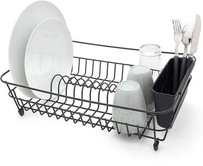Image de Séchoir à vaisselle en acier inoxydable noir avec panier à couverts