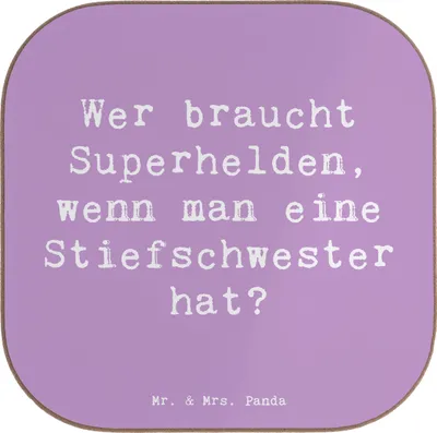 Produktbild von Mr. & Mrs. Panda Untersetzer Glas Spruch Stiefschwester Heldin - Lavendeltraum - Geschenk, Geschenke, für Gläser, Heldentum, Familienunterstützung, Jubiläen, eckiger