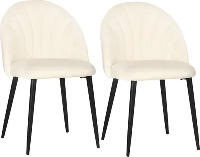 Immagine prodotto di Fortuna Lai Set di 2 sedie da sala da pranzo Comode sedie imbottite con schienale in velluto e gambe in acciaio, color crema, per cucina e sala da pranzo