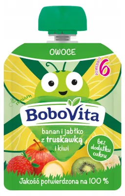 Imagen del producto de BoboVita Puré de plátano, manzana, fresa y kiwi para bebés a partir de los 6 meses, 80 g