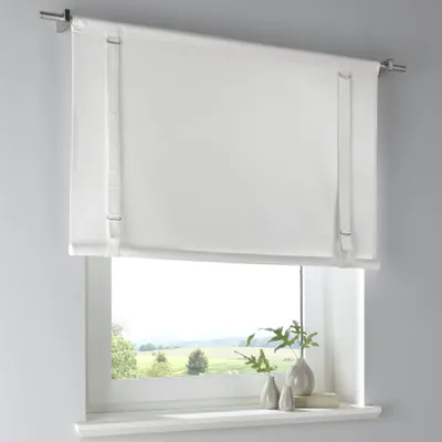 Produktbild von Kutti Tim weiße Rollgardine aus 100% Baumwolle, Landhaus-Gardine Breite 60 cm, Höhe 100 cm