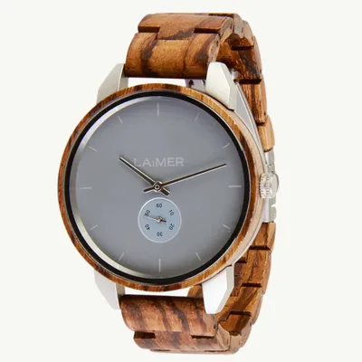 Produktbild von Laimer 0104 Herren Holzuhr Florin Analog Quarz Zebranoholz-Armband Ø 42 mm