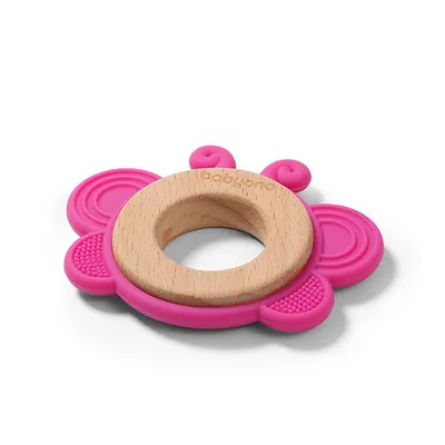 Image de BabyOno Jouet de dentition en bois et silicone - Papillon, rose