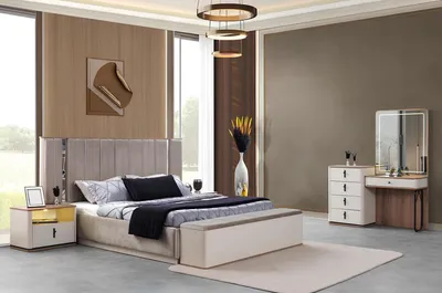Immagine prodotto di Elegante set da camera da letto con letto, 2 comodini e toletta