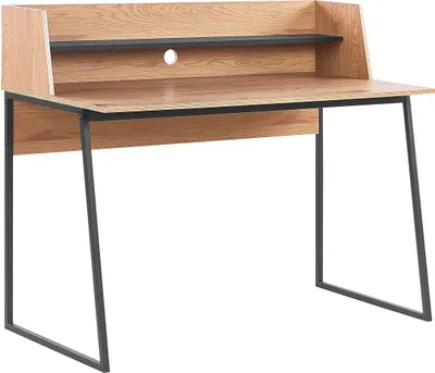 Zdjęcie produktu dla BELIANI Biurko domowe jasnobrązowy z czarnym 120 x 59 cm metalowa rama z półką