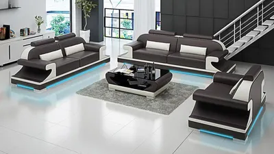 Obrázek produktu pro Kožená rozkládací pohovka Obývací pokoj 3+2+1 místný s USB soupravou Sedací souprava Pohovka Pohovka