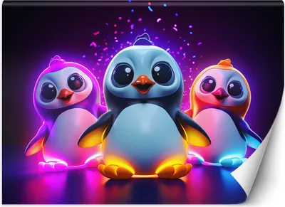 Produktbild von Vlies fototapete Neon-Pinguine 254x184 cm Feeby Bunt inkl. Kleber einfache Montage