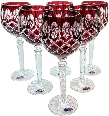 Imagen del producto de Conjunto de copas de cristal – 280 ml, color rubí, hechas a mano – Juego de 6 copas, perfectas para vino tinto y vino blanco, idea de regalo