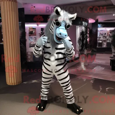 Produktbild von Maskottchencharakter REDBROKOLY eines silbernen Zebras mit Bikini und Gürtel