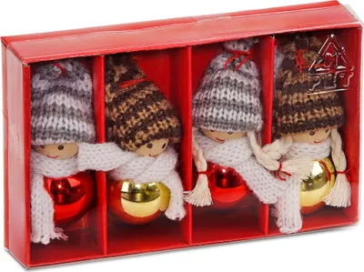 Image de BRUBAKER 4 PCS. Set de bonshommes au crochet avec boule (-ventre) Pendentifs de Noël Pendentifs pour cadeaux Décorations de sapin Personnages jusqu'à 8 cm de haut