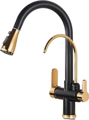 Produktbild von Gefilterte Küchenarmatur, Ausziehbare Sprühfunktion, Doppelgriff-Design, Schwarz Gold