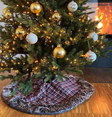 Produktbild von Weihnachtsbaumdecke Rot Grau Kariert Christbaumdecke Karo Christbaumständerhülle
