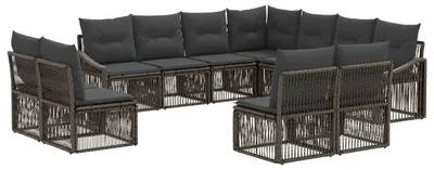 Image de Ensemble de canapés de jardin vidaXL, 11 pièces, gris, en polyrotin