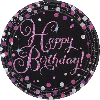 Produktbild von 8 Teller Happy Birthday Sparkling Celebrations - Pink prismatisch 23 cm