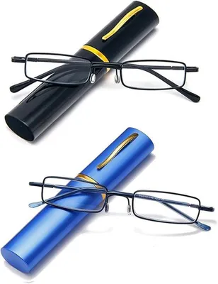 Produktbild von 2er-Satz dünne Metallbrille für Uni mit tragbarem Clipetui - 3,0 Dioptrien (schwarz + blau)