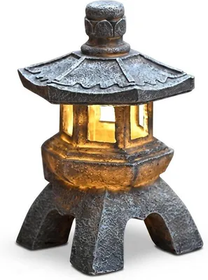 Produktbild von Japanische Solar-Steinlaterne, Pagoden-Design, wetterfeste Gartenlaterne, Steinoptik, Dekoration für den Außenbereich