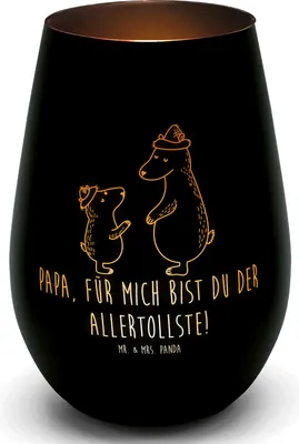 Produktbild von Mr. & Mrs. Panda Teelichthalter Bären mit Hut - Schwarz - Geschenk, Laterne, Muttertag, Vatertag, Vater, Glas, Kerzenhalter, Kerzenglas, Lieblingsmensch, Windlicht Gravur