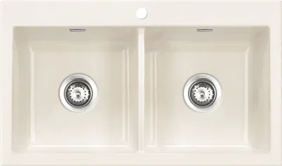 Produktbild von Systemceram KeraDomo Spüle MERA TWIN F in MAGNOLIE mit Handbetätigung / Keramikspüle