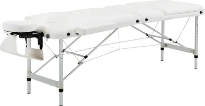 Produktbild von klappbare Massageliege höhenverstellbar mit Kopfkissen für Salon & Spa, Kunststoff & Alu, Weiß, 215 x 60 x 61-84 cm