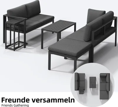 Produktbild von Sitzgruppe Aluminium – Ecksofa mit Beistelltisch, wetterfeste Lounge für Garten