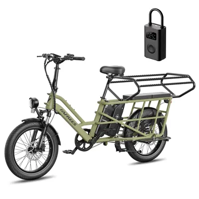 Produktbild von FAFREES FF20 CUV Familien-Longtail E-Cargo-Bike – Modulares E-Bike mit Dual-Akku & 200 kg Traglast Grau+Mijia Luftpumpe 2nd+Kindersitze