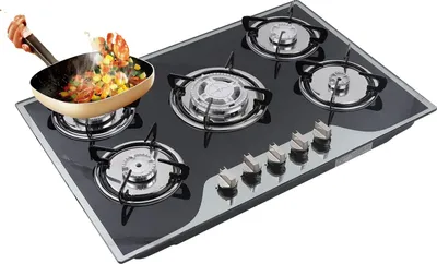 Obrázok produktu pre Plynová varná doska, žiaruvzdorný materiál, 30 x 20 x 4 palce, 5 výkonných horákov, kompatibilná so zemným plynom alebo propánom, efektívne využitie plynu