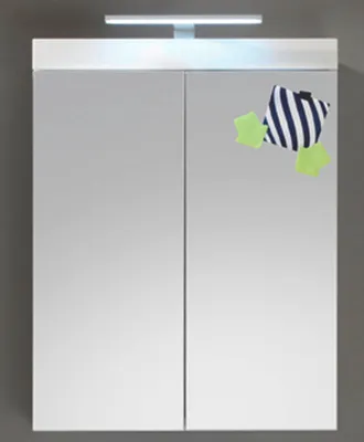 Produktbild von trendteam szafka łazienkowa z lustrem Amanda biała melamina/biały wysoki połysk głęboko tłoczona 60 x 77 x 17 cm