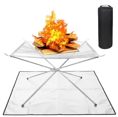 Obrázok produktu pre Omgoods – Prenosný ohnisko, 56 cm – Vonkajší ohniskový krb – Nerezová oceľ – Gril s podložkou – Taška na prenášanie – Vhodné na záhradu/kemping