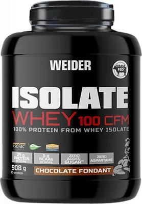 Produktbild von Weider Isolate Whey 100 Cfm Сhocolate Fondant, Pulver, Molkenprotein isoliert, Schokolade, L-Alanin, L-Arginin, L-Asparaginsäure, L-Cystein, L-Glutaminsäure, L-Glutamin, L-Glycin,..., 25 g, 112 kcal