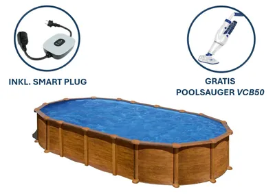 Produktbild von GRE Ovaler Stahlwandpool mit Holzoptik KITPROV7388WO – 730 x 375 x 132 cm, Komplettset + GRATIS Elektrischer Poolreiniger VCB50