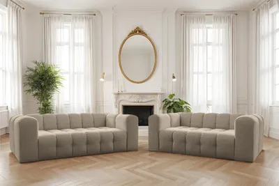 Productafbeelding van Designbank SOLVIE, 3-4 persoons, bekleed met stof "Moly" in de kleur beige
