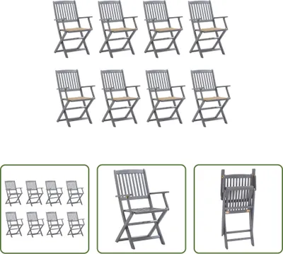 Produktbild von The Living Store Klappbare Gartenstühle 8 Stk. mit Kissen Massivholz Akazie
