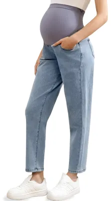 Produktbild von Coukula Damen Umstandsjeans über Bauch Bequeme Stretch Boyfriend Jeans Loose Sch