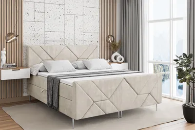 Produktbild von ALTDECOR Boxspringbett mit Silber Füßen, Matratze und Lattenrost, Topper, Fußteil, Polsterbett mit Bettkasten, Bett mit Stauraum H4-Matratze, Doppelbett - BARWA-FS-Z - 160x200 - Beige Monolith