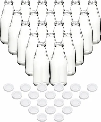 Produktbild von gouveo 20er Set Saftflasche 500 ml mit Schraub-Deckel weiss - Kleine Glasflasche 0,5 l mit TO43 Verschluss - Leere Flasche zum Befüllen