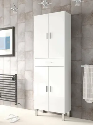 Produktbild von Badezimmerschrank - Weiß glänzend - 4 Türen - 1 Schublade - 60 x 29 x 182 cm