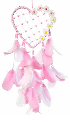 Herzförmiger Traumfänger mit Gänseblümchen & Federn, 15 cm, rosa