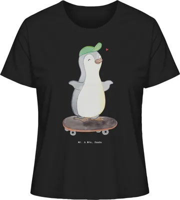 Produktbild von Mr. & Mrs. Panda Kurzarmshirt Damen Pinguin Skateboarden Größe S - Schwarz - Geschenk, Oberteil, Basic T-Shirt, Skaten, shirt, Skateboard, Skateplatz, fahren