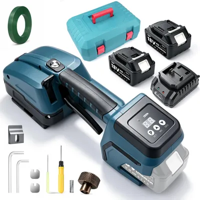 Produktbild von 3500N Elektrische Umreifungsmaschine für 10-16mm PET/PP Bänder Akku Umreifungsgerät mit 2 x 5000mAh & Digitaldisplay Bündelungswerkzeug Umreifungsset