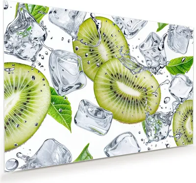 Produktbild von Glasbild 120x80cm in XXL für Wohnzimmer, Schlafzimmer Motiv Kiwi Würfel Eis