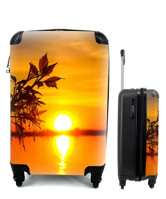Produktbild von MuchoWow® Koffer Handgepäck Trolley Rollkoffer Kleine Reisekoffer mit 4 Rollen - Sonnenuntergang - Wasser - Pflanzen - Orange - Cabin Size < 55x40x23 cm & 55x40x20 cm - Fotokoffer - Kabinenkoffer - Boardgepäck - Reise-Box - Reisekoffer - Reisegepäck - Koffer mit Bild - Trolley für Kinder
