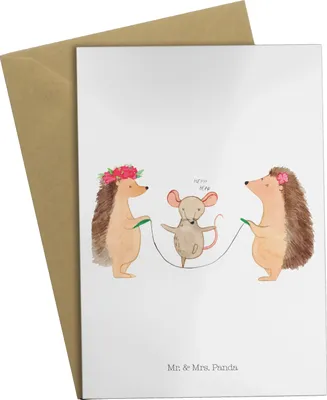 Produktbild von Mr. & Mrs. Panda babykarte Igel Seilhüpfen - Weiß - Geschenk, einladungskarten, hochzeitskarten, Maus, osterkarten, Klappkarte, Grußkarten, weihnachtskarten, Kindergarten