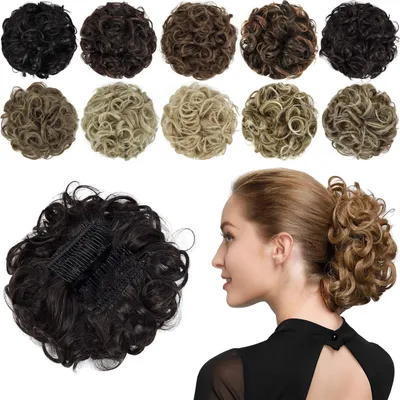 Image de Chignon, pièce de cheveux, bouclé, chignon, élastique, synthétique, brun chocolat