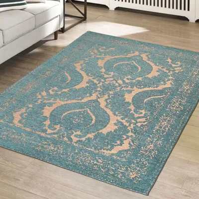 Produktbild von Marokkanischer Teppich blau goldene Ornamente Größe - 200 x 290 cm