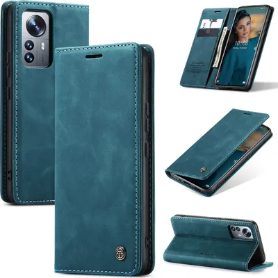 Image de Etui Xiaomi 12 Pro, étui rétro en cuirPolyuréthaneavec fonction stand pour Xiaomi 12 Pro bleu