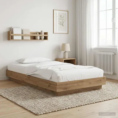 Image de Lit plateforme exclusif - Structure en bois massif en chêne, fabrication artisanale, dimensions 80 x 210 cm