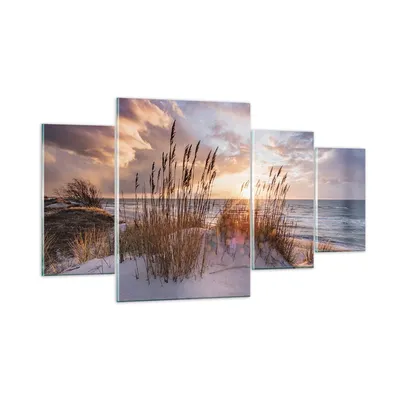 Produktbild von Bilder auf glas - 4 Teile - Westen auf der Strand - 160x90cm - Glasbilder - Wandbilder - Bilder - zum Aufhängen bereit - Wanddekoration aus Glas - Glas Bilder - Wandbild auf Glas - GDL160x90-4710